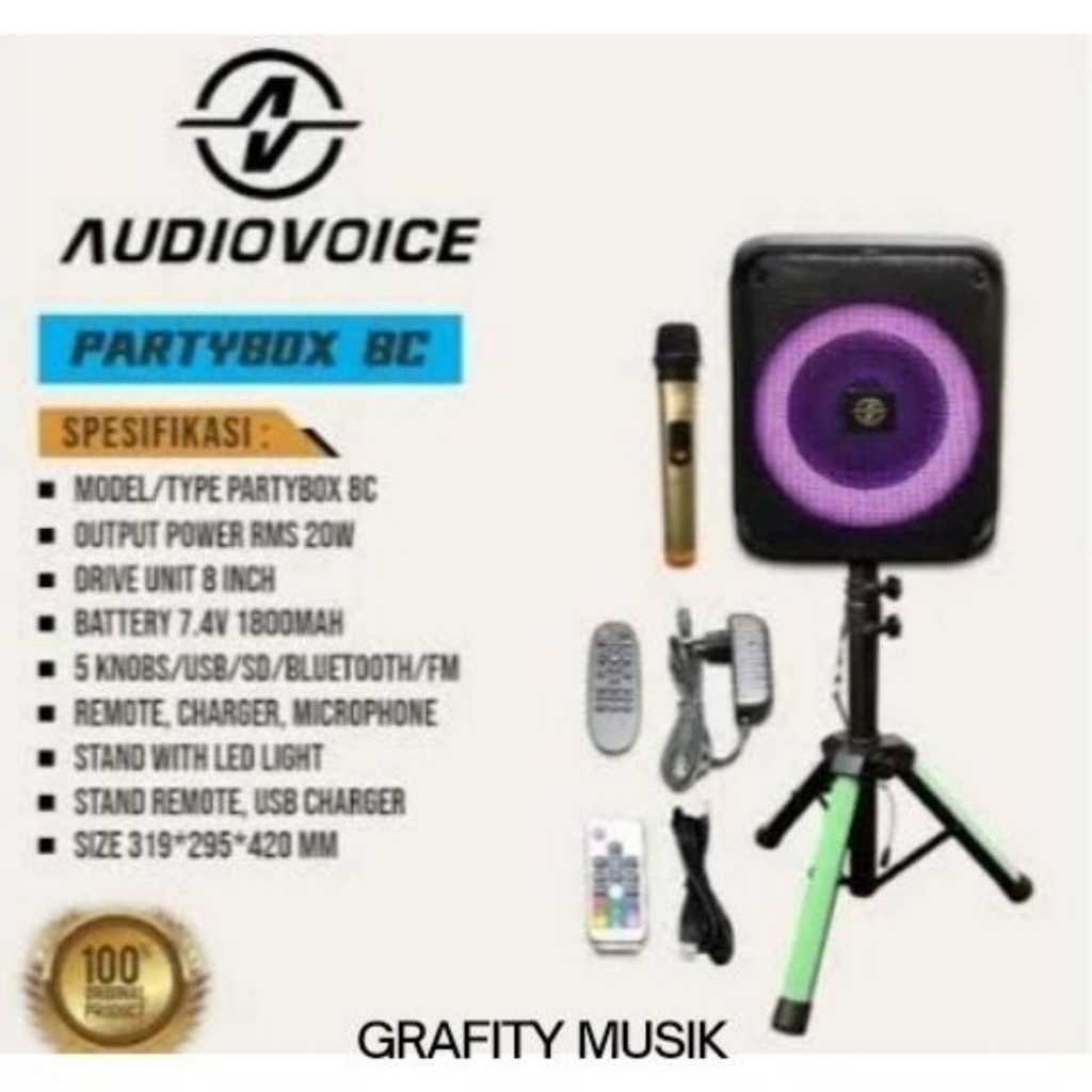 Speaker Portable AUDIOVOICE PartyBox 8C/Original 8 inch PartyBox 8C