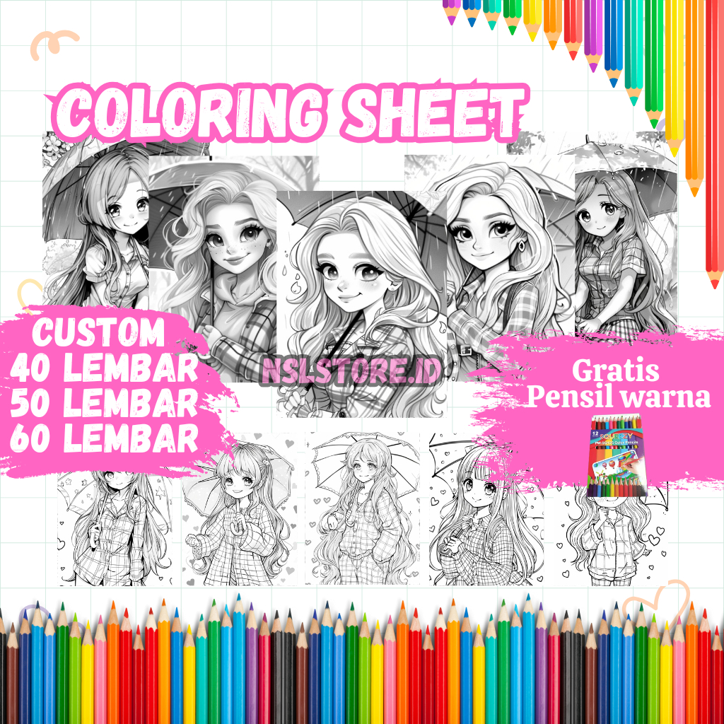 

Kertas Mewarnai 40 Lembar Bertemakan Cute Girl | Uk A5 80gsm High Quality
