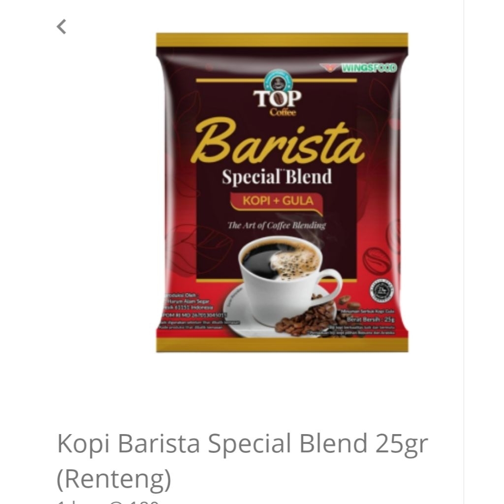 

Kopi TOP Barista Kopi+Gula (renceng)