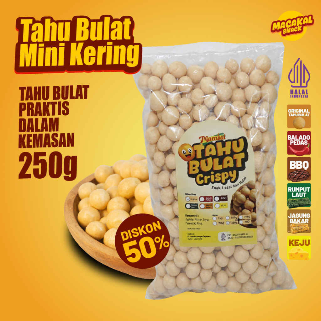 

Macakal - Tahu Bulat Mini Kering Crispy 250g I Tahu Renyah Khas Ciamis Tanpa Di goreng Lagi Di Rumah