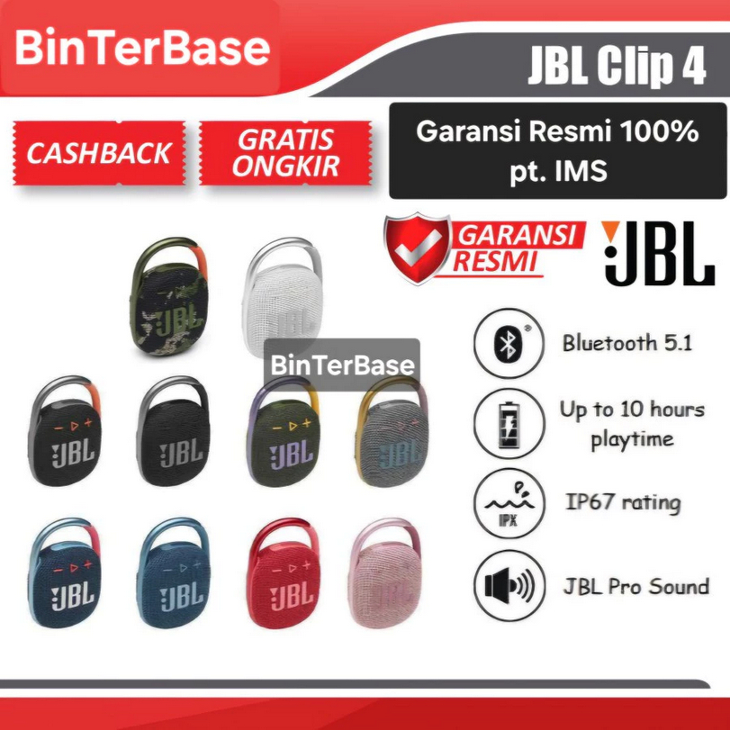 Speaker Bluetooth JBL CLIP 4 ORIGINAL 100% ORI GARANSI RESMI IMS 1 TAHUN Clip4 Ori dijamin wireless 