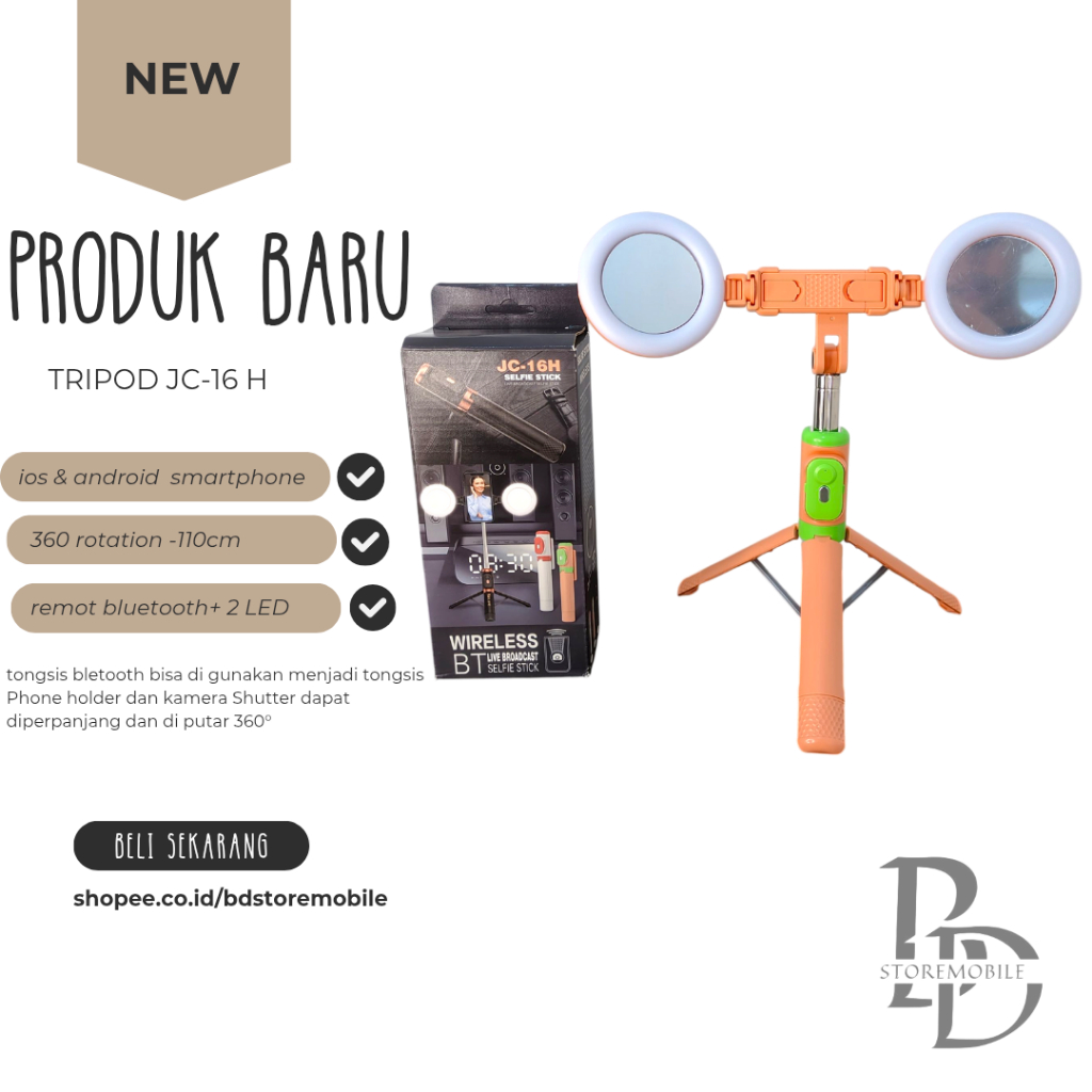 TRIPOD HP TRIPOD BLUETOOTH REMOT JC 16H TRIPOD TINGGI 110CM