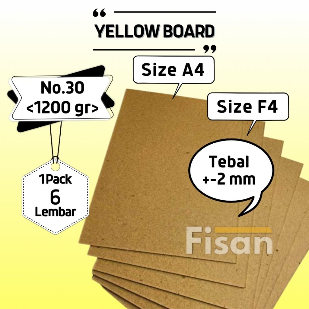 

6 Pcs Yellow Board Karton Tebal A4 F4 No.30 Tebal 2 mm