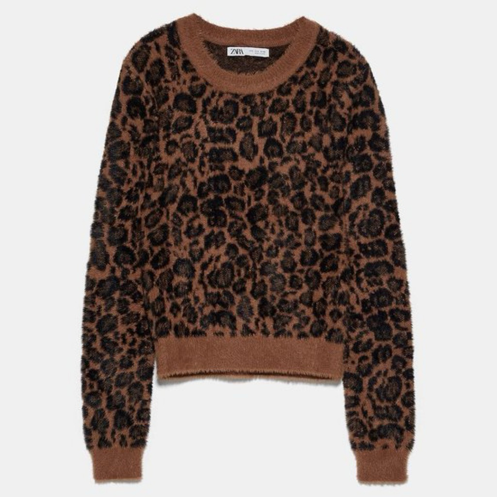 preloved Zara leopard animal print pattern thick sweater winter fuzzy tebal brown