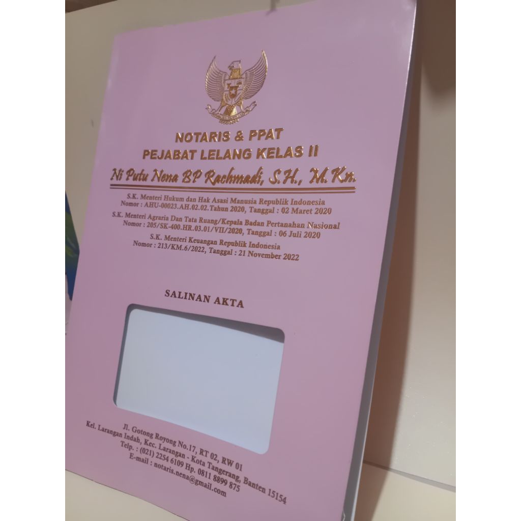 

COVER SALINAN AKTA NOTARIS /EKSLUSIF Request Warna