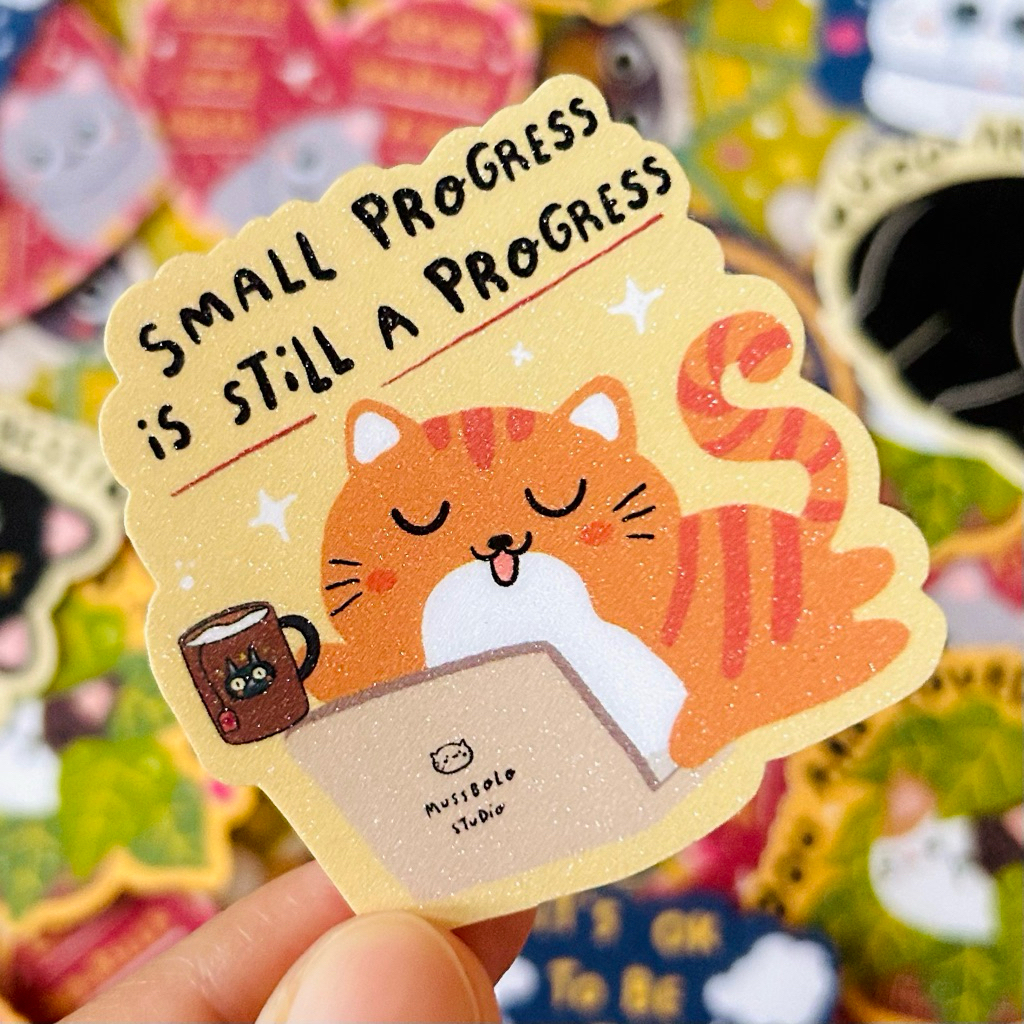 

Premium cat die cut sticker with glitter | Sticker majikan | Sticker kucing lucu