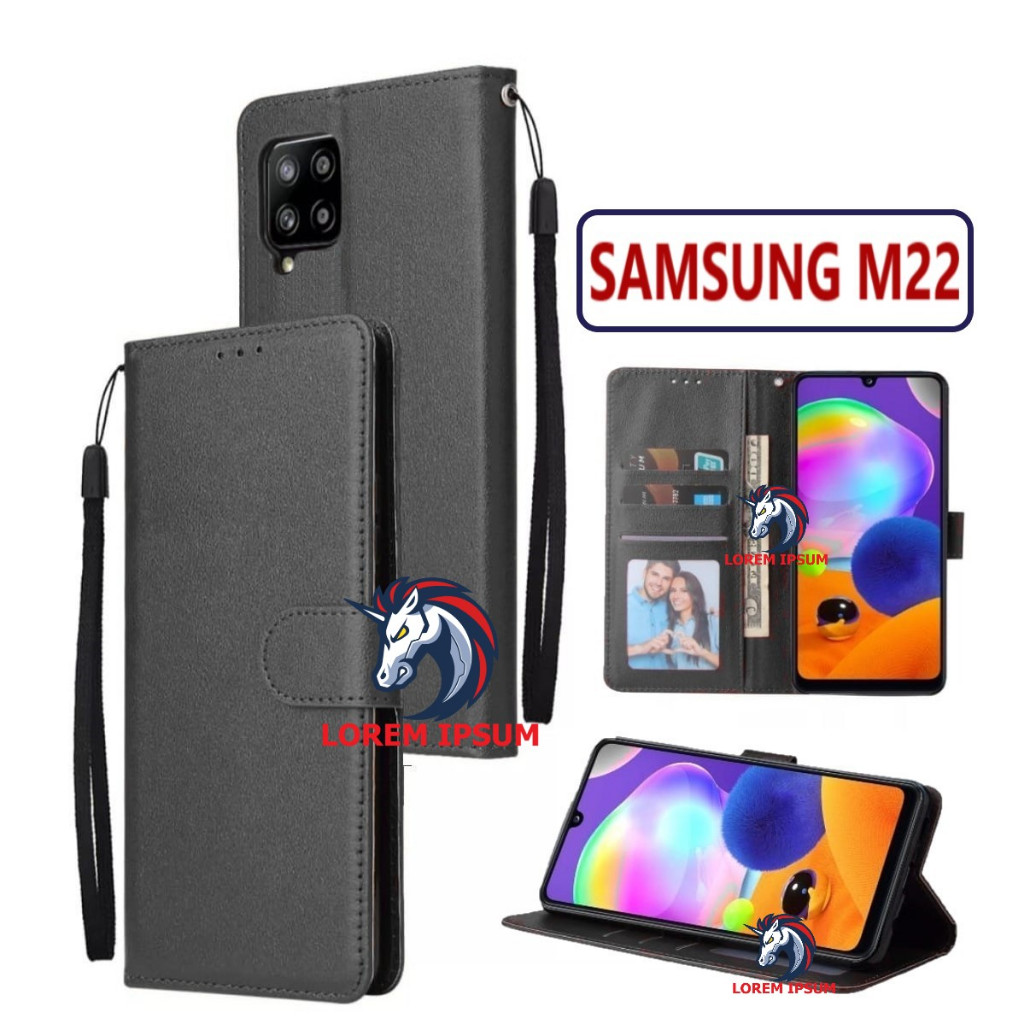 LEATHER CASING SAMSUNG M22 CASE KULIT FLIP WALLET LEATHER KULIT PREMIUM SARUNG BUKA TUTUP KESING HP 