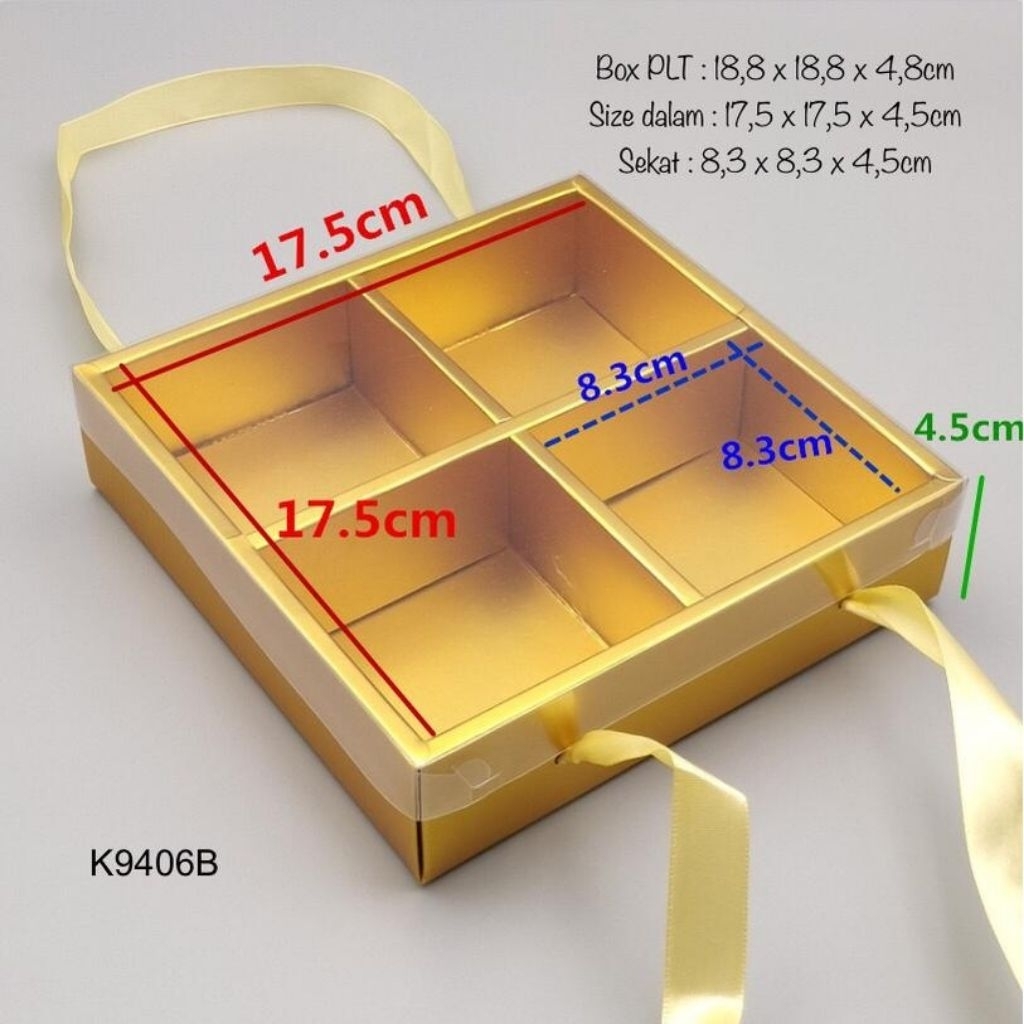 

WINDOW GOLD RED - Box mika sekat 4 dus tenteng tali box mooncake 100gr kotak packaging kue pie
