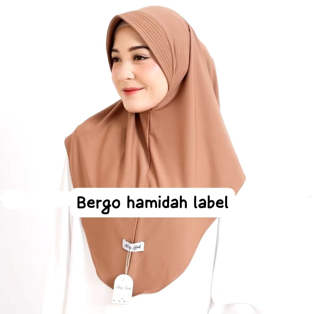 Jilbab bergo Hamidah ada label nutup dada warna merah cabe fanta teracota bata hijau Sage mint Warda