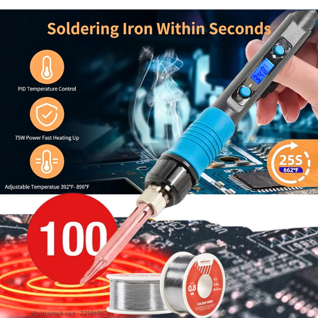 ORI DIYE Solder Listrik 100 Watt Digital LCD + timah set lengkap Adjustable Temperature L10