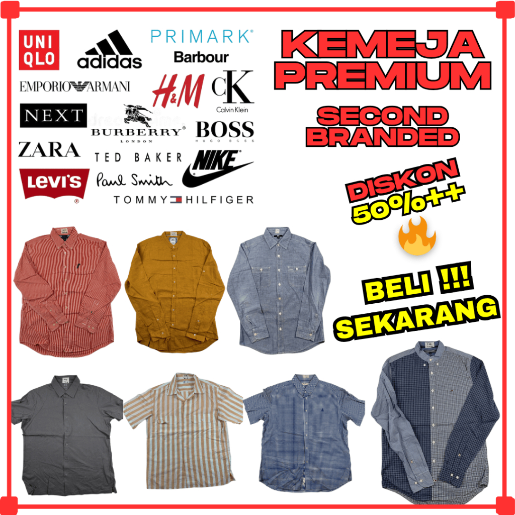 Kemeja Second Branded Pria | Baju Bekas Preloved Casual Formal Flanel Koko Lengan Panjang/Pendek