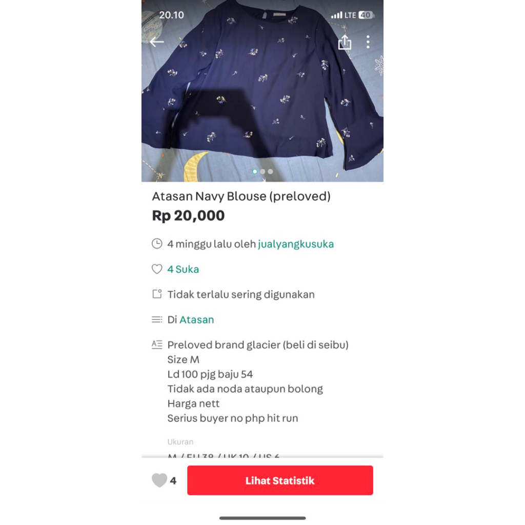 Atasan Navy Blouse brand glacier (preloved)