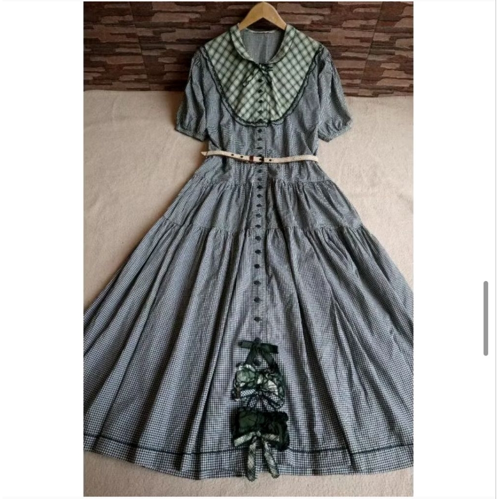 Gingham Check Pink House Wonderful World Kaneko Isao Dress Kotak Plaid Green Ribbon Ruffle