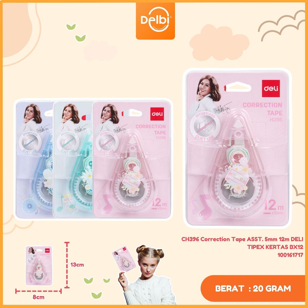 

Tip-ex Kertas 12m x 5mm / Correction Tape DELI H396 (1 pcs) CH396 Correction Tape ASST. 5mm 12m