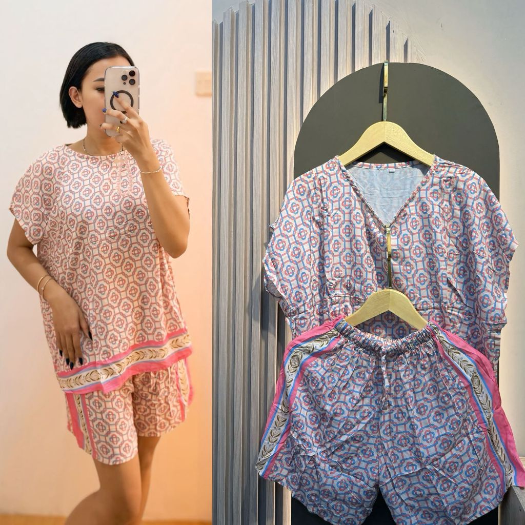 KAREN SETELAN RAYON PAJAMAS PENDEK FIT TO XL // ONE SET PENDEK RAYON // SETELAN WANITA // BAJU TIDUR