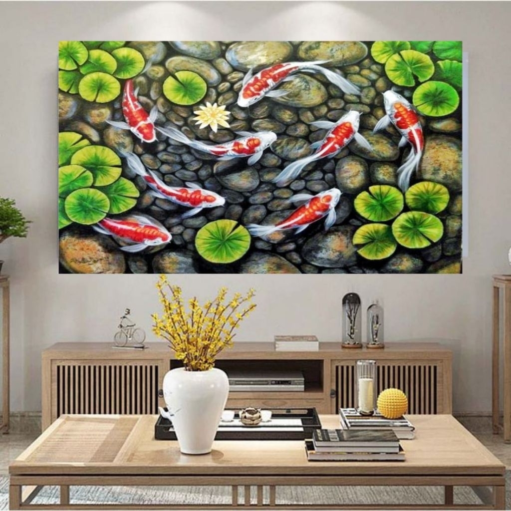 lukisan dingding koi fengshui