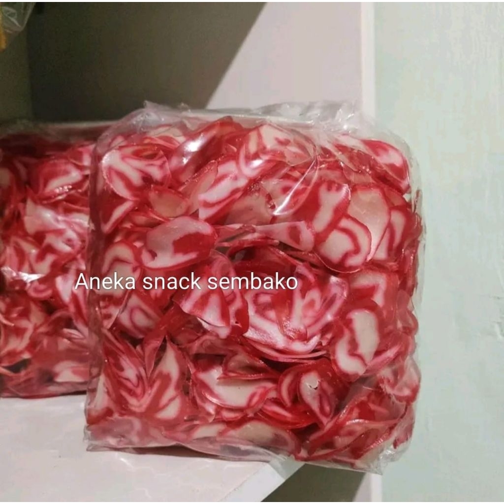 

[ Termurah ] 1Kg Kerupuk Bawang Mentah poleng merah