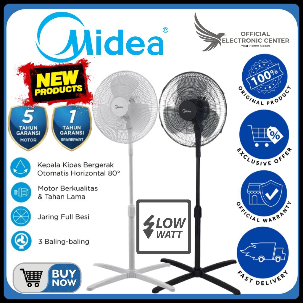 KIPAS ANGIN BERDIRI MIDEA MFS160M0BDW MFS160M0BDK MFS-160M0 MFS160 SUPER LOW WATT KIPAS STAND FAN 16