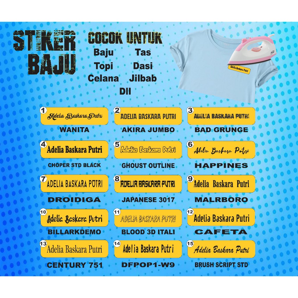 

Sablon Stiker Setrika Label Nama/Custom Label Nama Untuk Anak-anak Dan Dewasa Bahan Dtf Isi 30 Pcs Waterproof