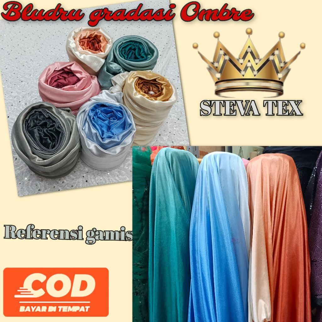 kain bludru ombre gradasi velvet gradasi shiny bludru  super streetch korea premium kain velvet blud