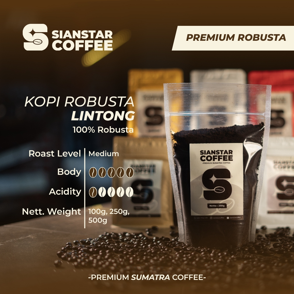 

Sianstar Coffee - Robusta Lintong Biji Bubuk 100% Robusta