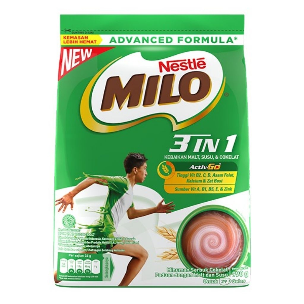 

New Nestle Milo 3in1 ActivGo 990gram Susu Bubuk Coklat