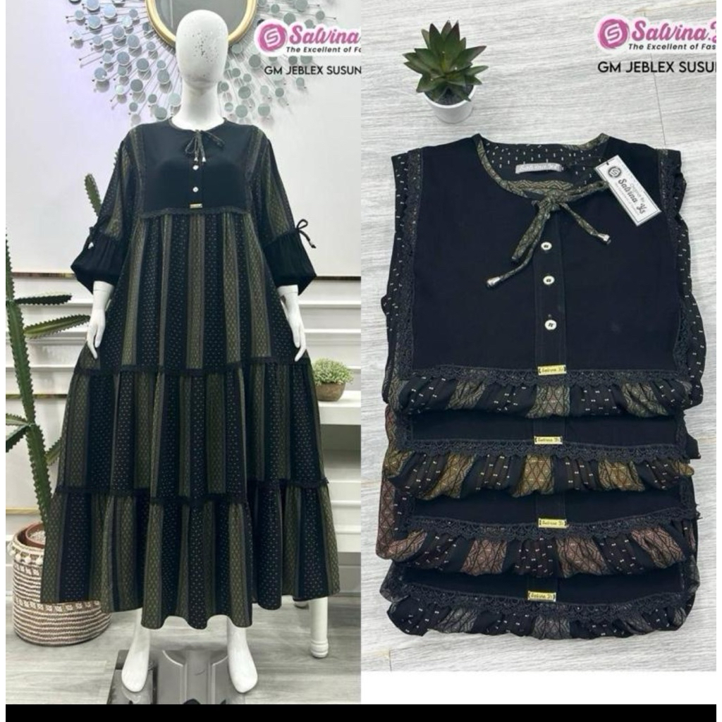 Gamis Salvina ys jetblack arabian renda susun BIMBI