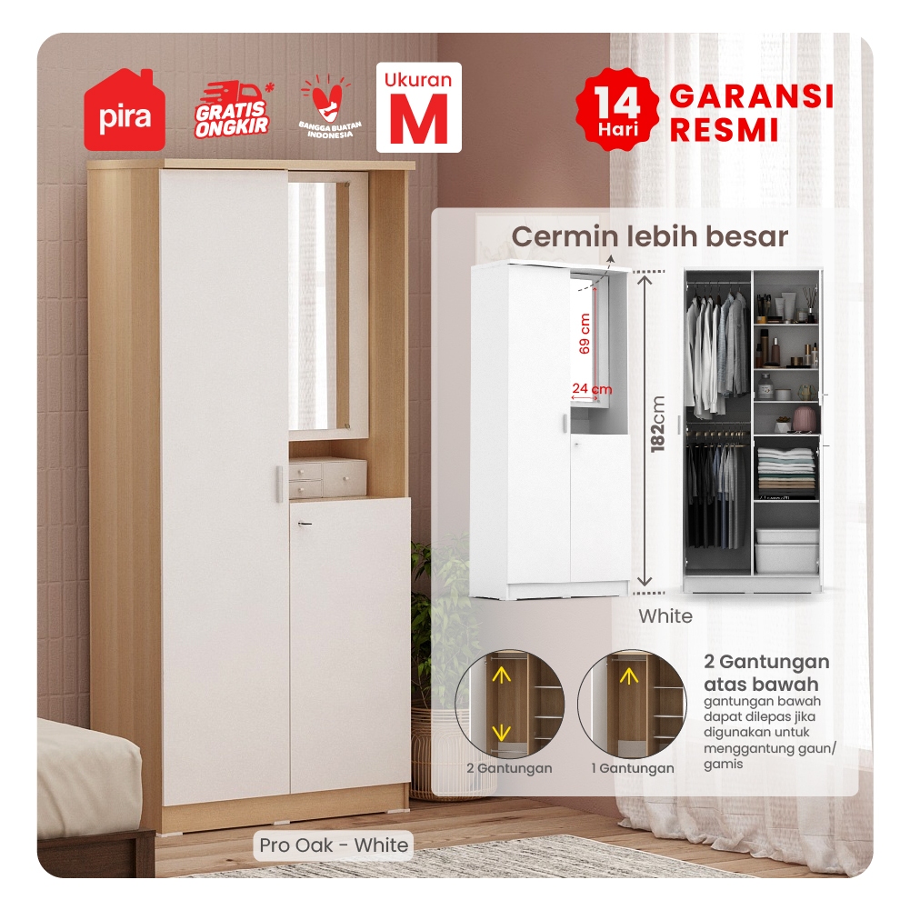 Pira Metropolis OX - ARUNA AVA WDD 2 Lemari Pakaian 2 Pintu dengan Kaca Rias