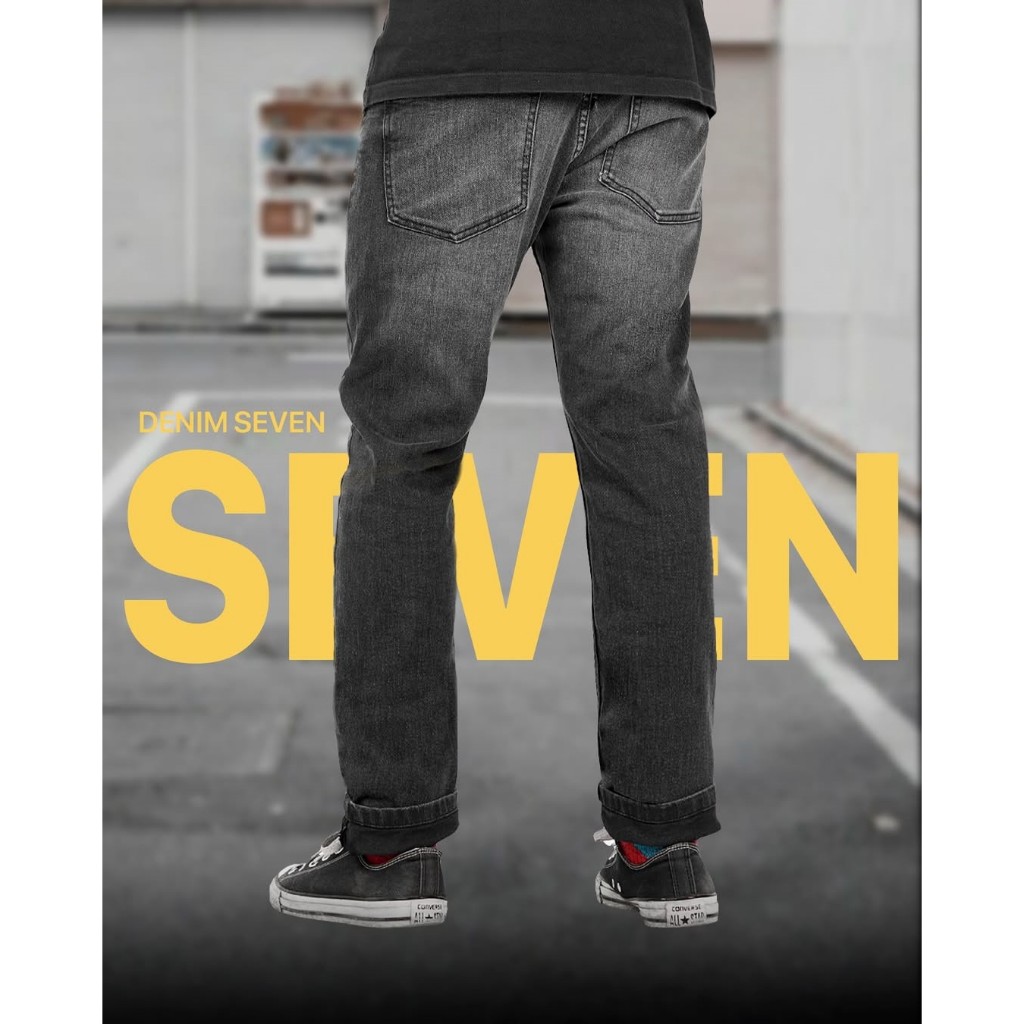 BRBL Born And Blessed Celana Jeans Denim Hitam Panjang Pria Seven Reguler Fit - B1AF24C004BK
