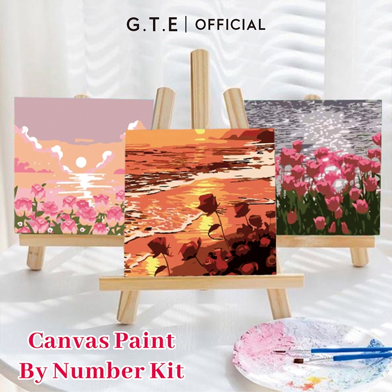 

G.T.E Paint by number 20 x 20cm Canvas Paint By Number Kit DIY Digital Painting Kit Kanvas Painting-Alat Lukis Lengkap 1 Paket