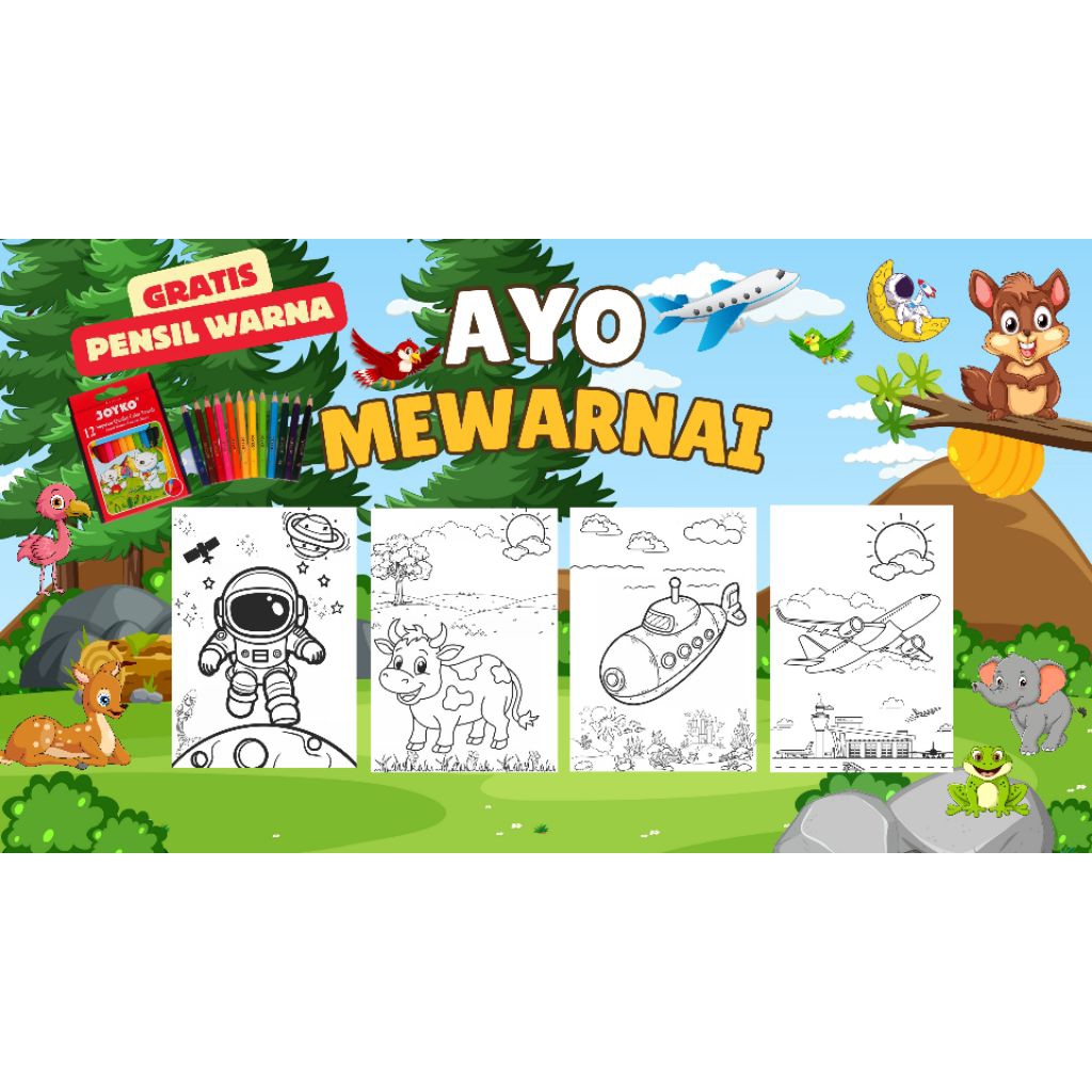

ISI50 lembar HVS / kertas mewarnai / buku gambar hewan / aktivitas anak / gambar lucu / anak TK PAUD