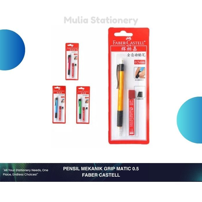 

(12 pcs) Pensil Mekanik Faber Castell Grip Matic 0.5 + Isi Pensil | FABER CASTELL GRIP MATIC 0.5 | Alat Tulis Sekolah | Perlengkapan Sekolah