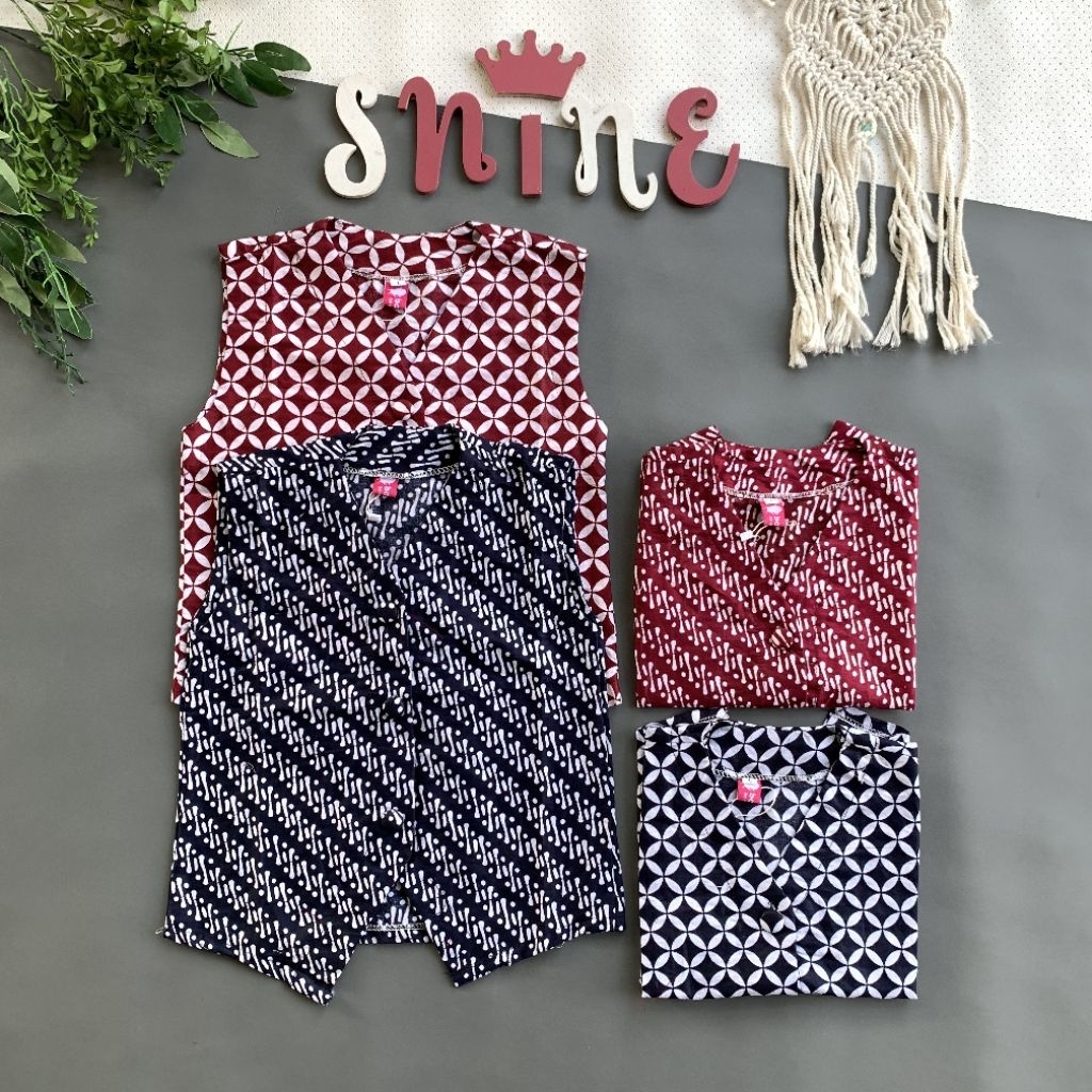 Outer Top Atasan Batik Anak Parka Merah Hitam Parangan Kawung Cocok Untuk Ootd