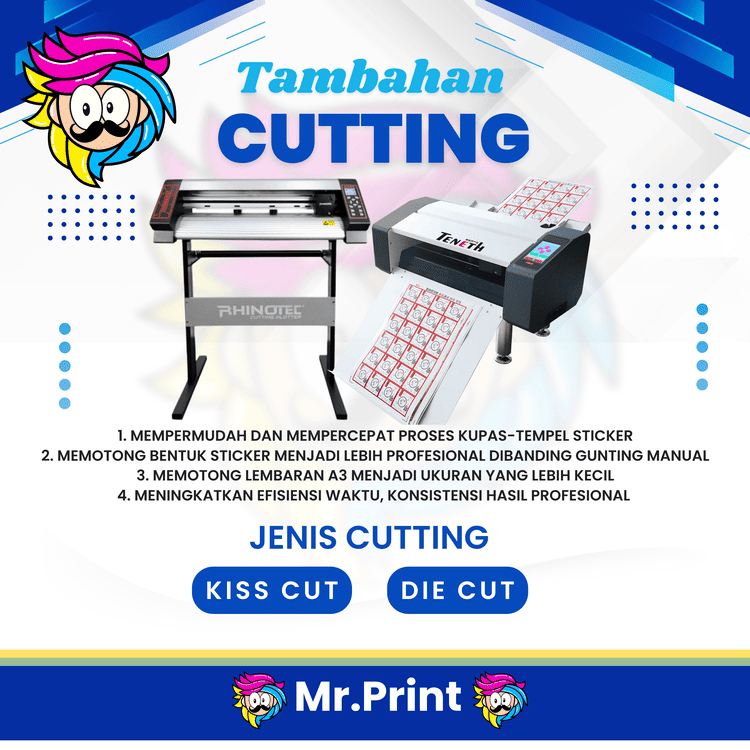 

Tambahan Biaya Cutting Kiss / Die Cut Optional Finishing Biaya Cutting per 1 lembar Cetak Print A3+