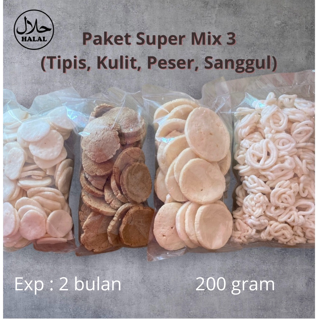 

PAKET SUPER MIX 3 (TIPIS,KULIT, PESER, SANGGUL) /kemasan 200g