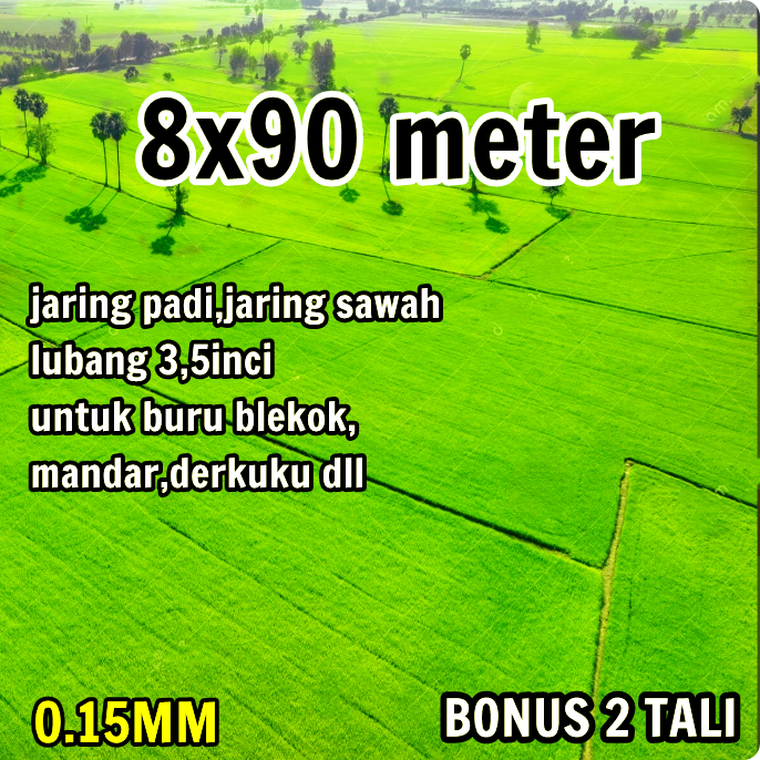JARING PADI PENUTUP SAWAH SENAR 0.15/ JARING BURUNG  DAN EMPRIT / JARING PENUTUP SAWAH(bonus tali) /