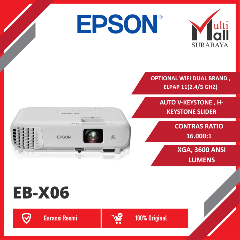 Epson Proyektor EB-X06 EB X06 EBX06 3LCD XGA 3600 Lumen HDMI WIFI