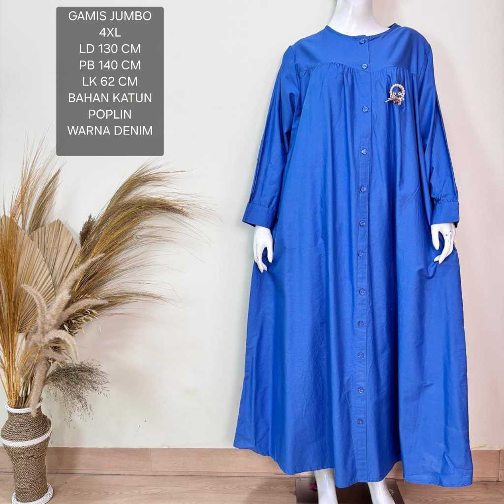 Gamis Jumbo Ld 130 Cm Model Polos Bahan Katun Poplin - Jasmine Dress