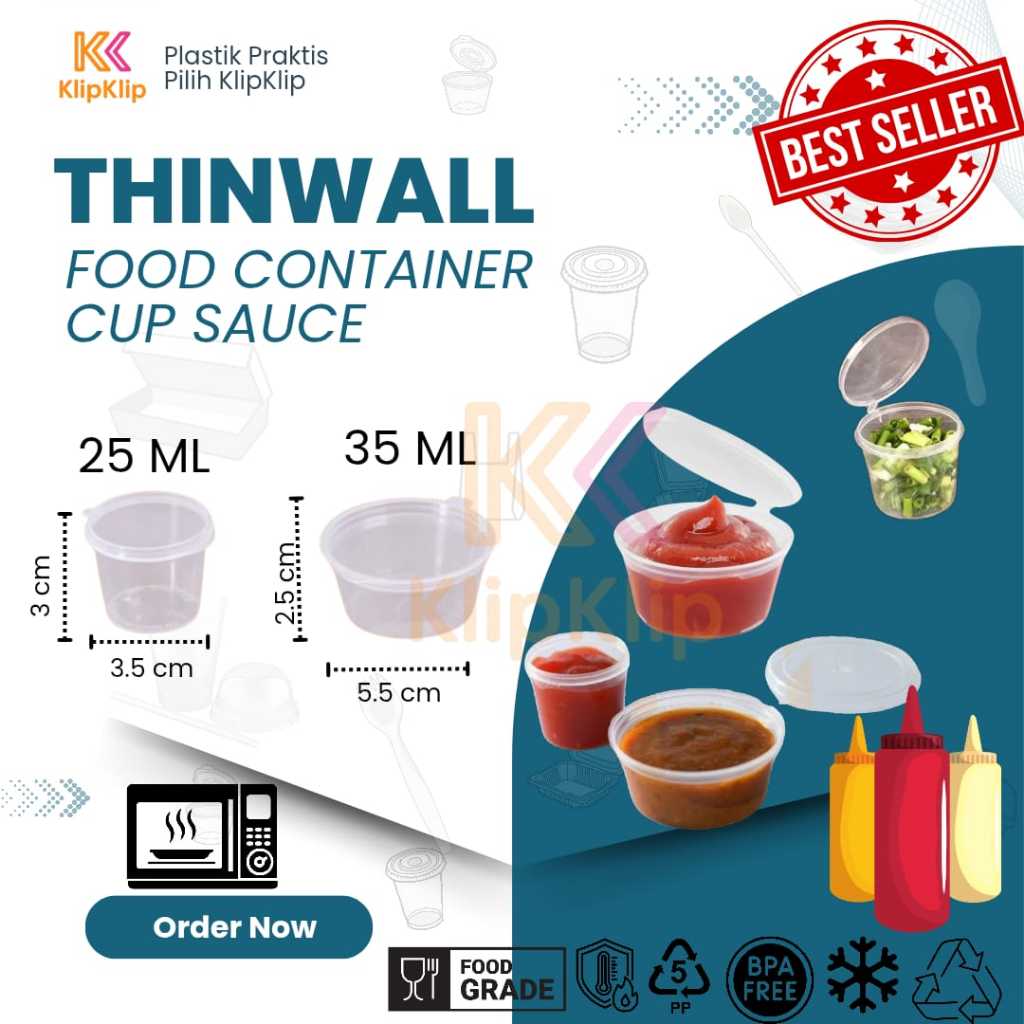Thinwall Sauce cup (50set) Tempat Saus SAUCE 25 ml 35 ml 60 ml 100 ml 150ml / Cup Sambal Cup Puding