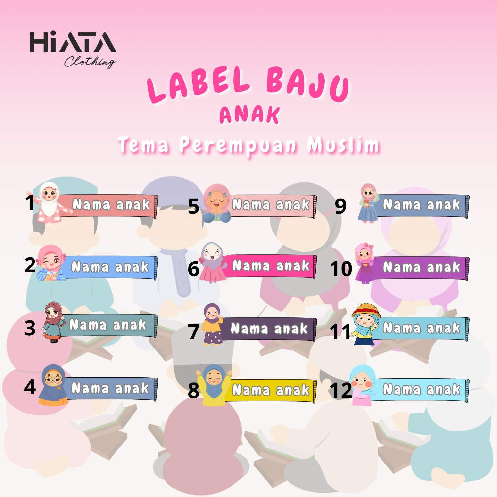 

Label Nama Baju Tema Anak Muslim ISI 50 Pcs PO 2-3 hari setelah cekout/ Stiker Sablon / Sablon Nama Baju / Label Baju Setrika Murah
