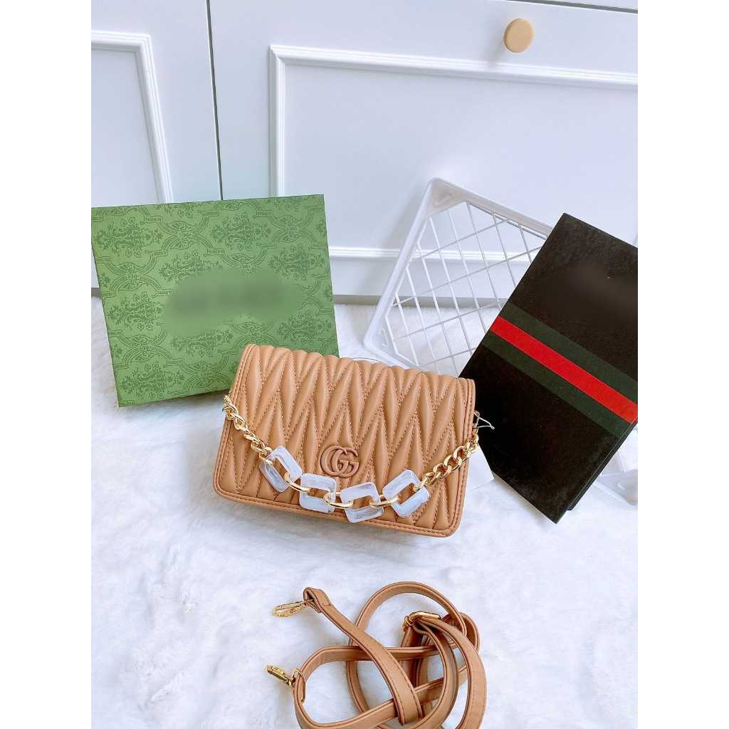 TAS SLING BAG WANITA PREMIUM G*CCI FLAP KODE GC100 FREE TALI PENDEK RANTAI