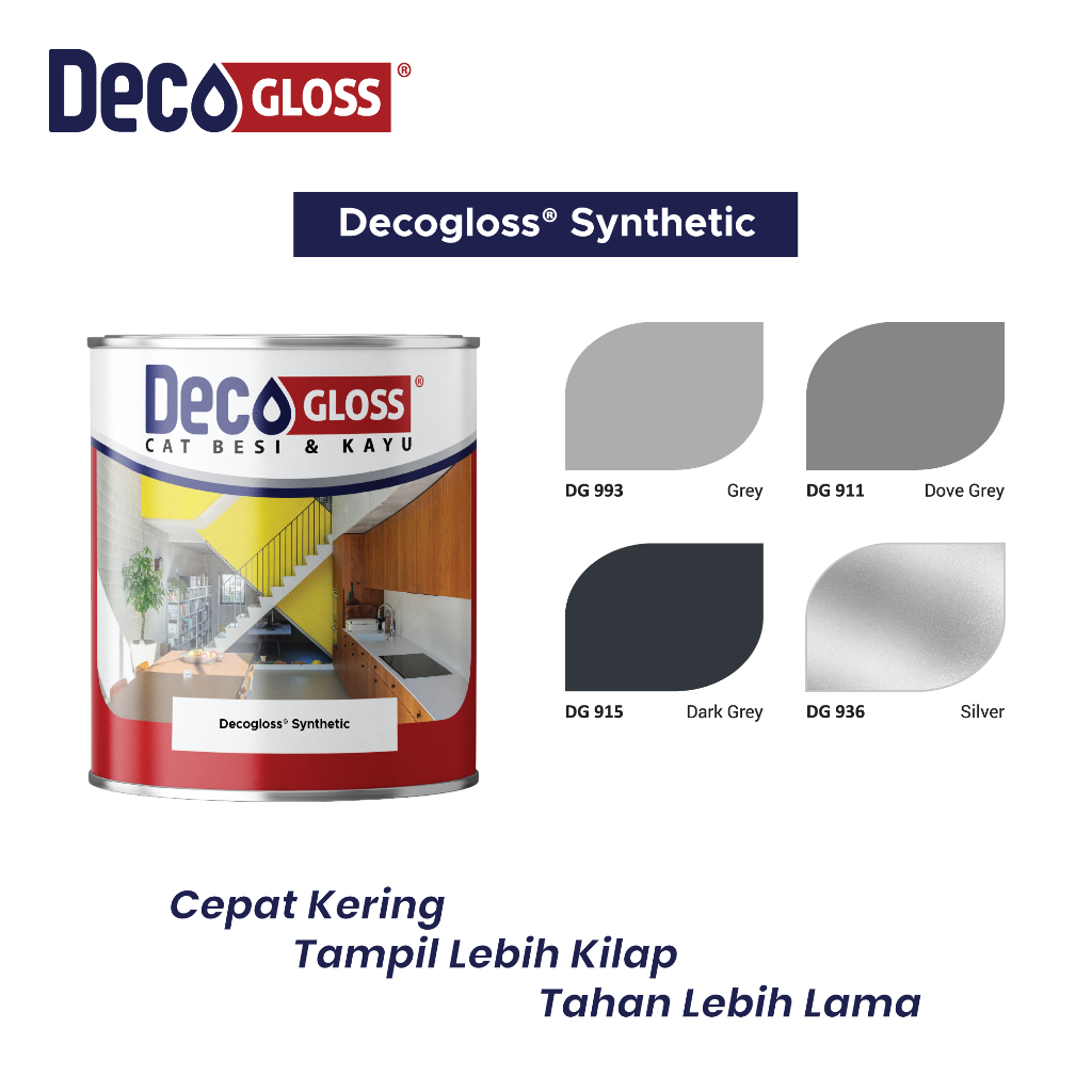 DECOGLOSS CAT KAYU DAN BESI - WARNA STANDAR - GREY / DOVE GREY / DARK GREY / SILVER