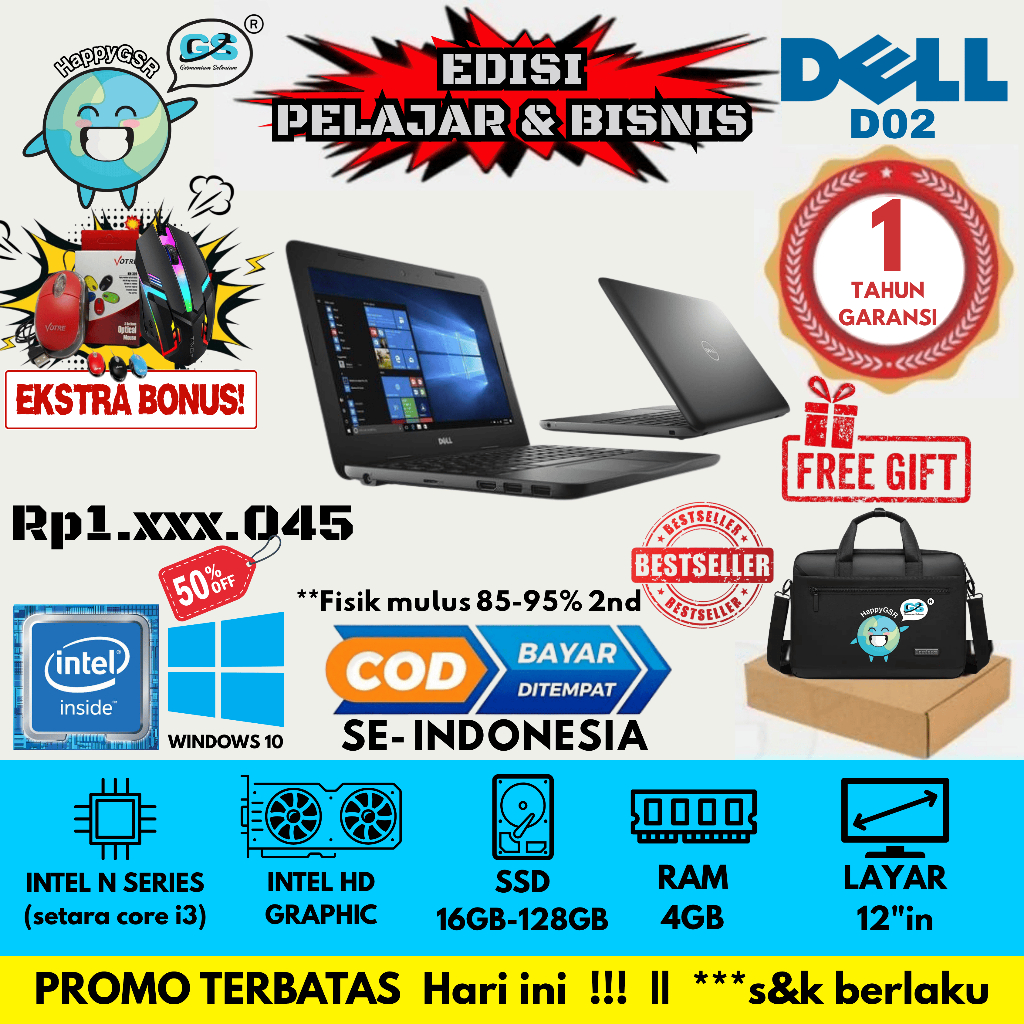 Laptop Dell 3180 Windows 10 | Ringan Mini | Murah Siap Pakai Sekolah & Kantor