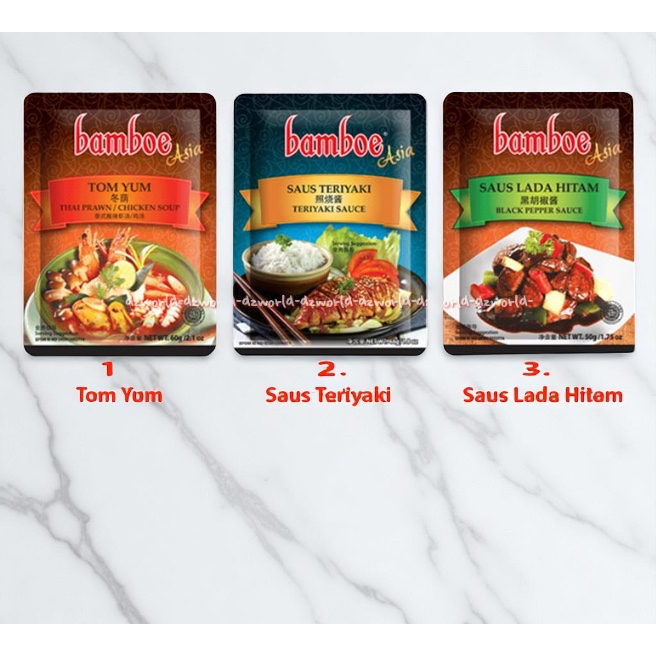 

Bamboe Asia 48gr Bumbu Instan Saus Teriyaki Spice Mix For Teriyakki Sauce Bambu Tom yum Thailand Saus lada Hitam Black Pepper Sauce