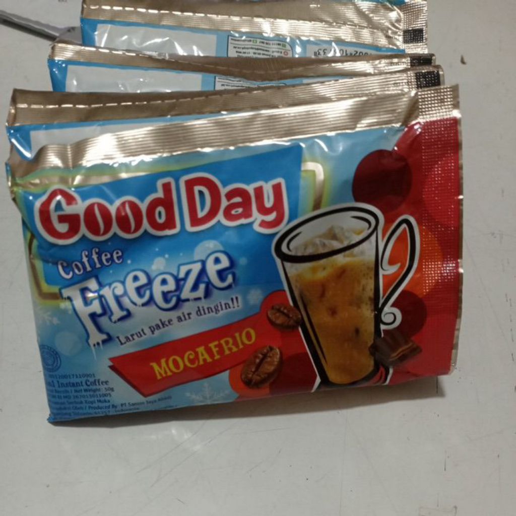 

GOOD DAY COFFE FREEZE MOCAFRIO 1 RCG ISI 10 SACHET 1 BERAT 30GR/SACHET ALMIRA PLASTIK