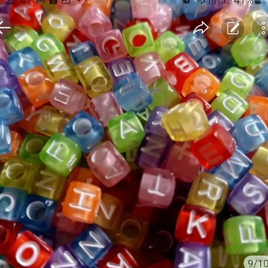 MOTE MANIk PAYET KOTAK TRANSPARANT ABJAD PUTIH 1 PON