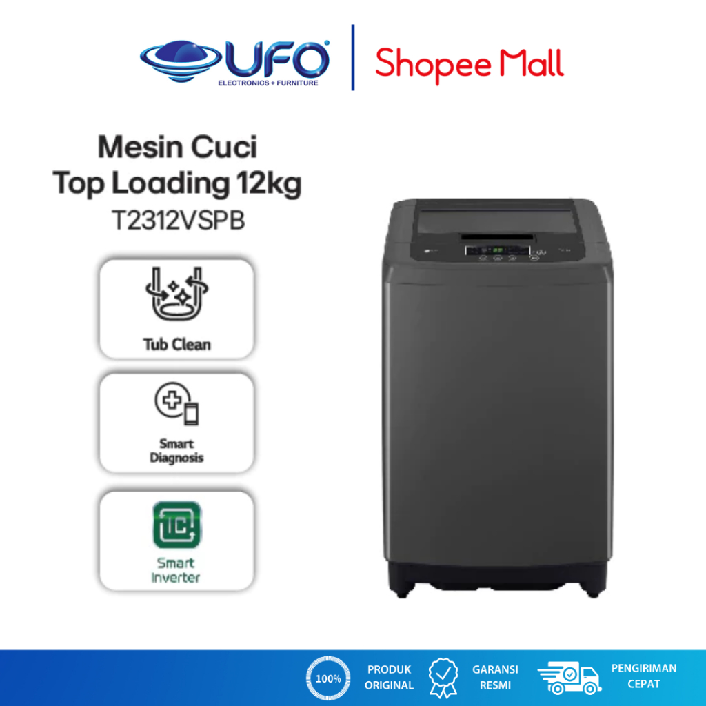 LG Mesin Cuci Smart Inverter Top Loading 12kg Turbo Drum T2312VSPB