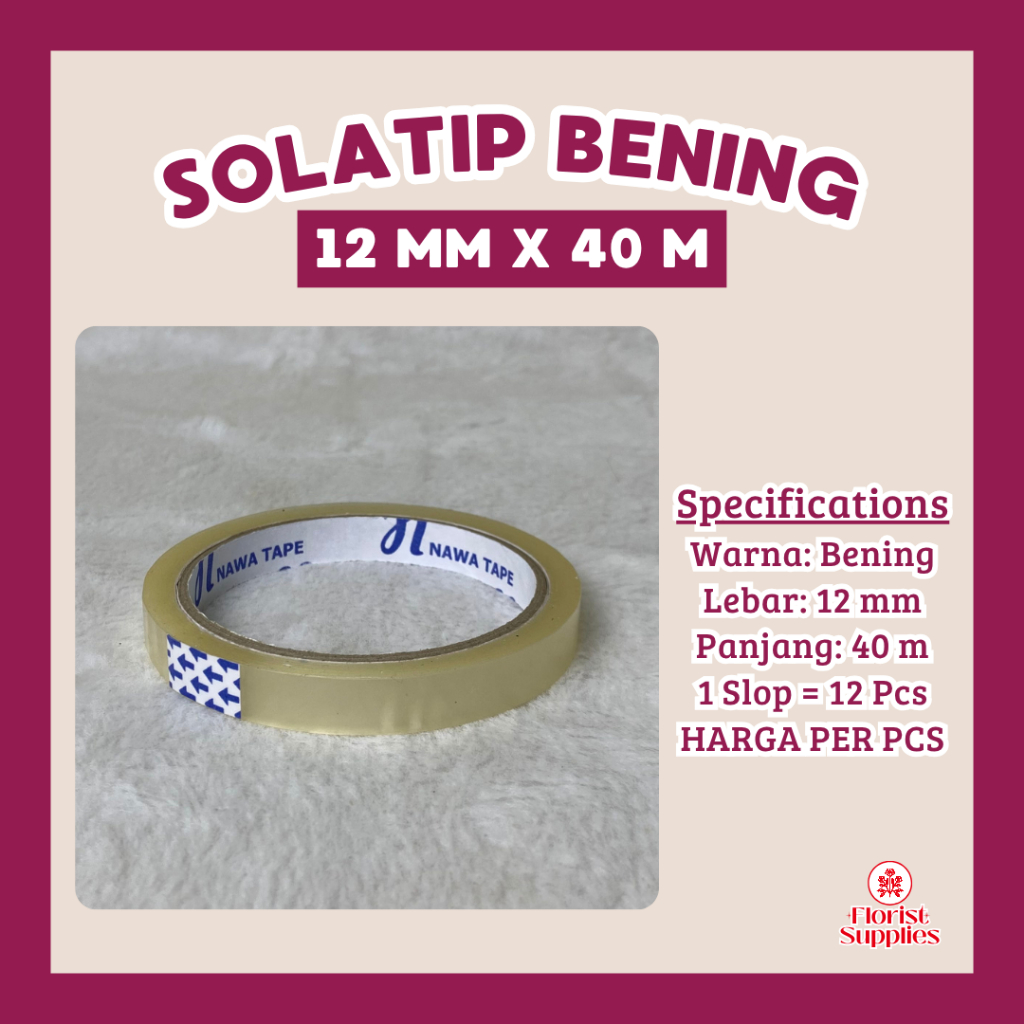

Solatip Bening 12 MM X 40 M Isolasi Bening 1/2 INCH Selotip Bening Kecil Clear Tape Lakban Bening