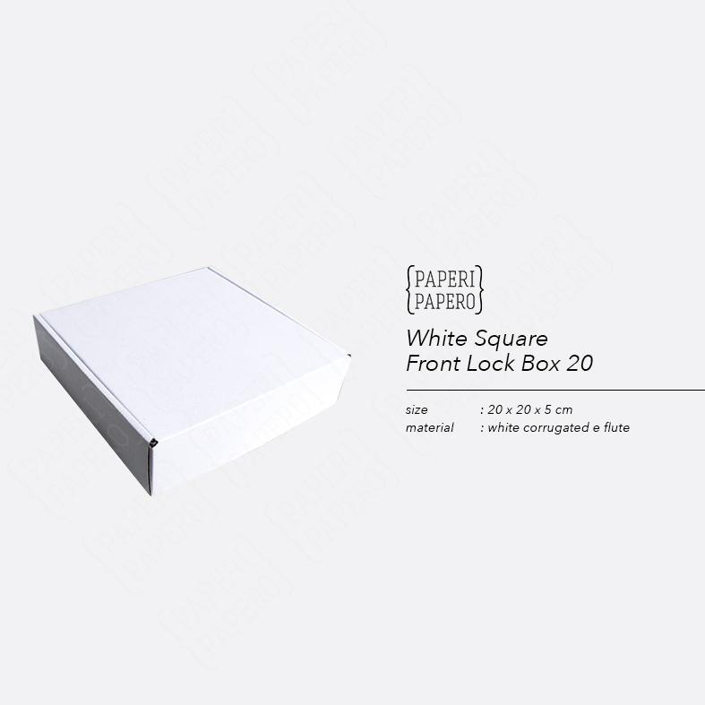 

White Square Front Lock Box 20 x 20 x 5 cm - Kotak Putih Kue, Pizza