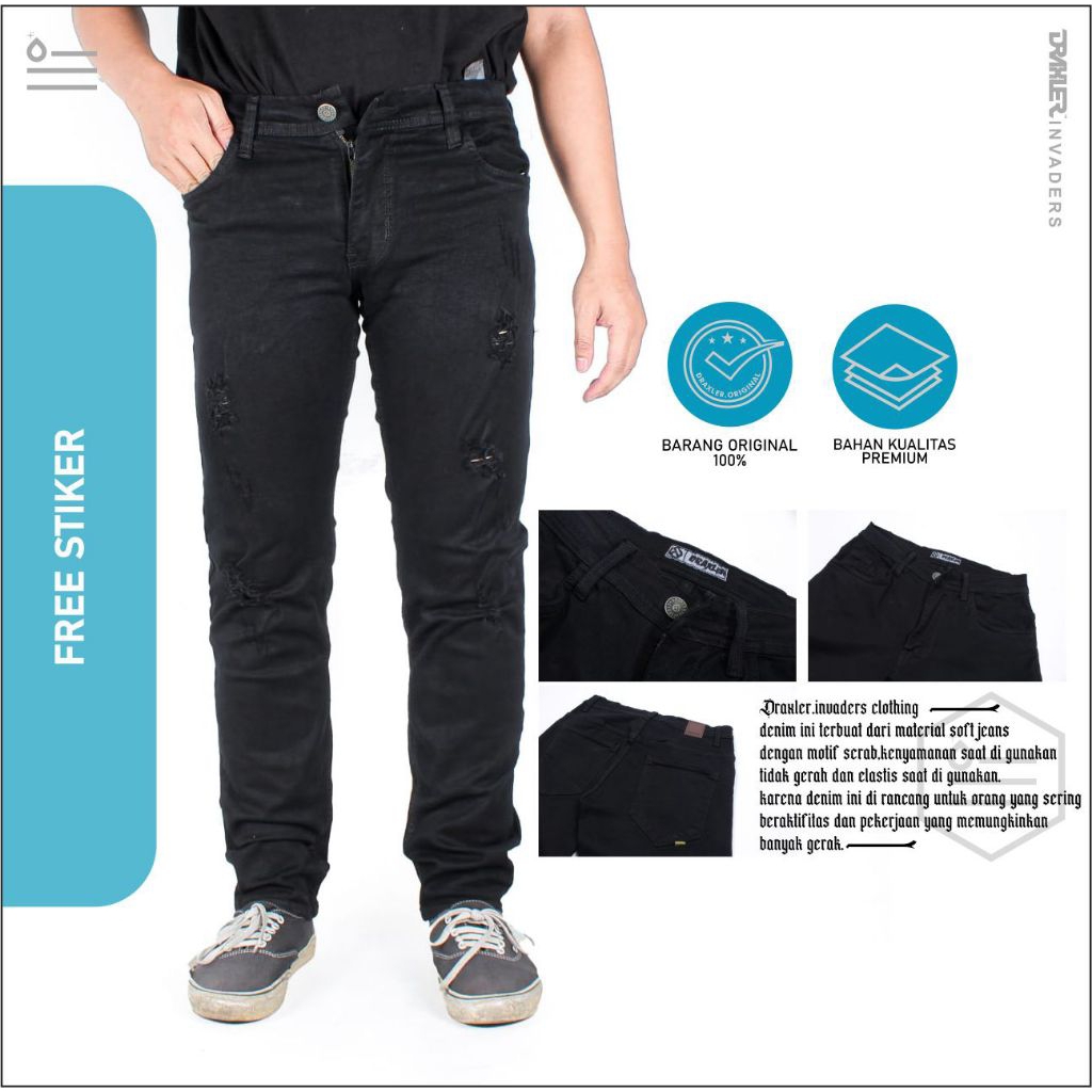 Celana panjang Pria Sobek Hitam | Celana Jeans Pria Sobek Hitam